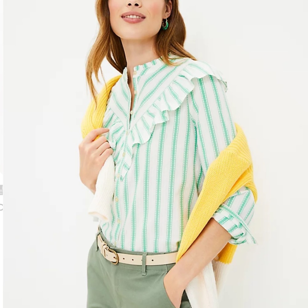 LOFT Donny stripe ruffle top NWT